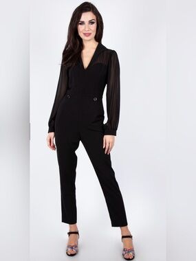 Voodoo Vixen Black Sheer Long-Sleeve Straight Leg Jumpsuit‎ XL (US 10)